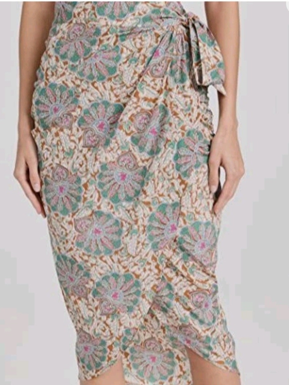 Veronica Beard Women’s Floral Wrap Skirt in Teal Green& Pink